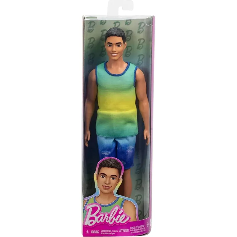 Mattel - Barbie Fashionistas, No.236 With Black Hair, Wearing Blue And Green Ombre Tank With Jean Shorts And Silver Sneakers HYV00 (DWK44)