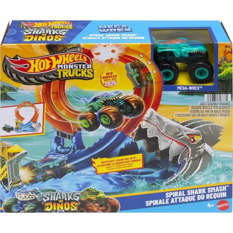 Mattel Hot Wheels - Monster Trucks, Sharks Vs Dinos, Spiral Shark Smash JFR08