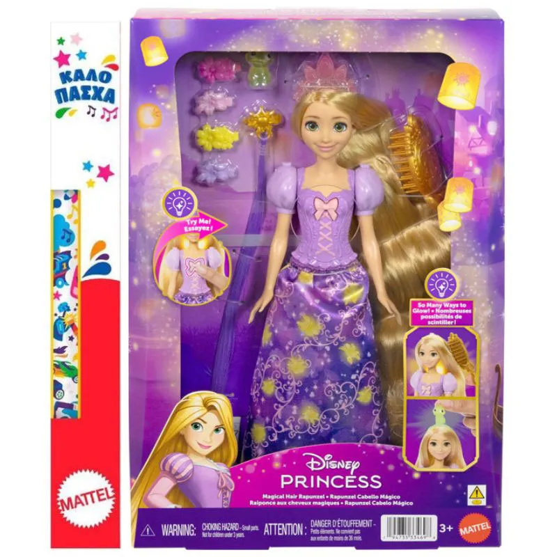 Παιχνιδολαμπάδα Mattel Disney Princess - Κούκλα Ραπουνζέλ με Μαλλιά που Λάμπουν JHL46