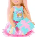 Mattel Barbie Chelsea - Family & Frineds, Birthday-Themed Small Doll With Pink-Streaked Blonde Hair, Colorful Dress JJB37