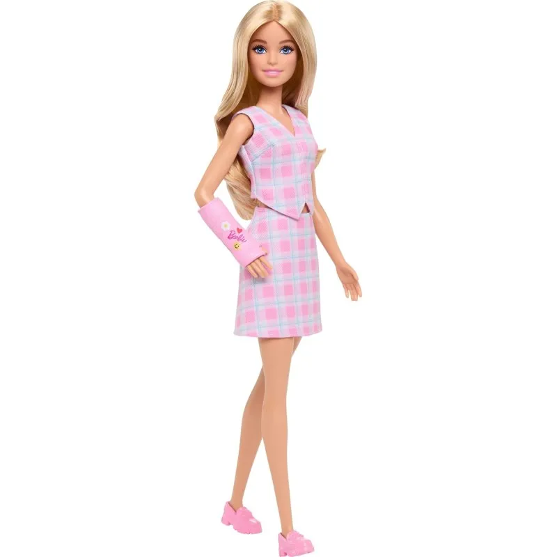 Mattel - Barbie Fashionistas, No.243 Blonde Hair Pink Chalk Accessory Arms Checked Top Ανd Skirt With Pink Moccasins Baby JJN56 (FBR37)