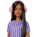 Mattel - Barbie Fashionistas, No.245 Autistic Doll Wearing Purple Striped Dress With Accessories Like Fidget Spinner, Tablet And Headphones JJN58 (FBR37)