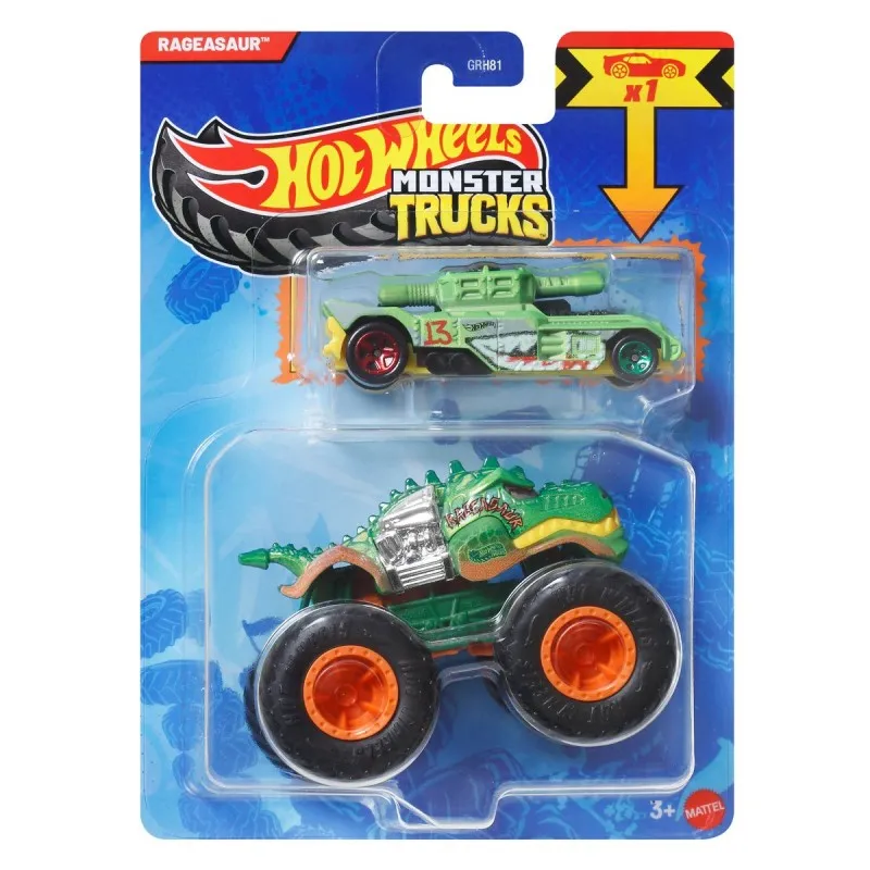 Mattel Hot Wheels - Monster Truck Με Αυτοκινητάκι, Rageasaur JJT55 (GRH81)
