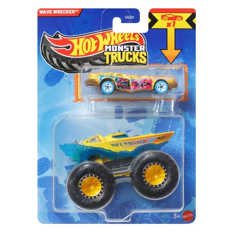 Mattel Hot Wheels - Monster Truck Με Αυτοκινητάκι, Wave Wracker JJT62 (GRH81)