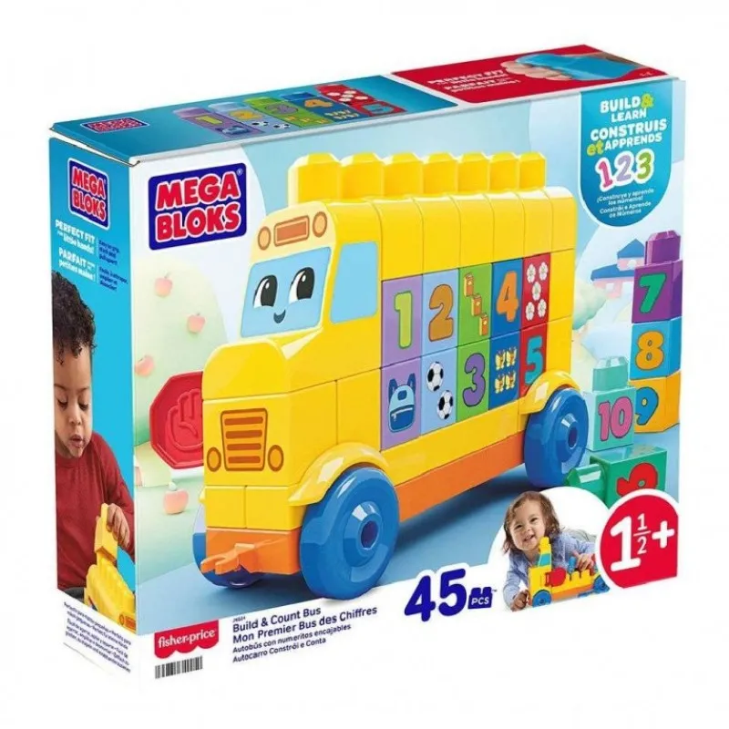 Mattel - Mega Bloks, Bulid & Learn, Σχολικό Λεωφορείο Με Αριθμούς 45τεμ. JKG34
