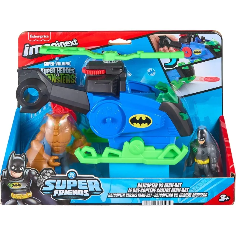 Fisher Price - Imaginext, DC Super Friends - Batcopter Vs Man-Bat Figures &Vehicle JML97