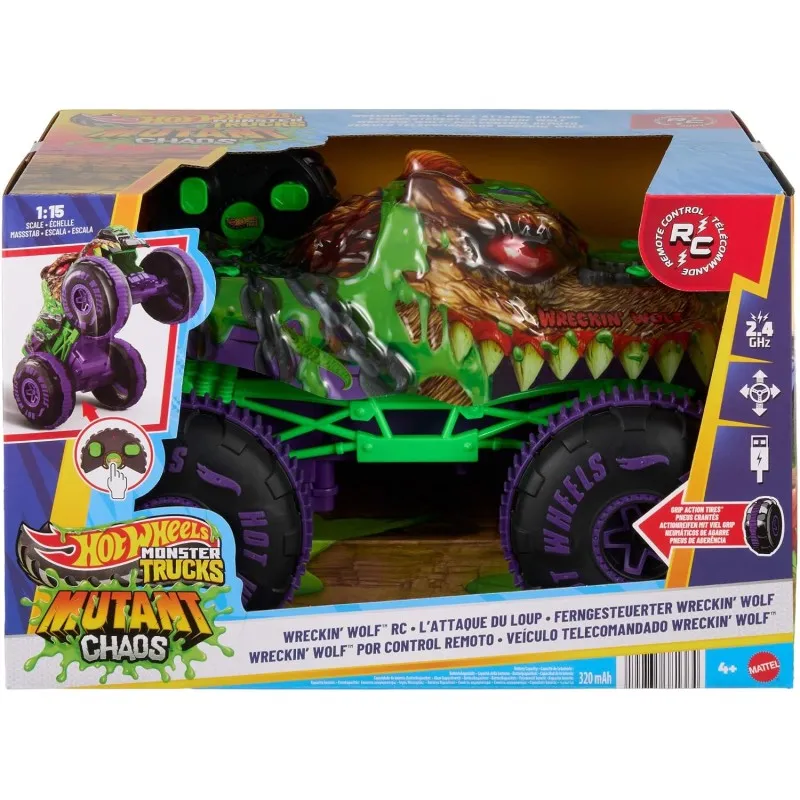 Mattel Hot Wheels - Τηλεκατευθυνόμενο Monster Trucks Mutant Chaos Wreckin’ Wolf RC Vehicle JMM77