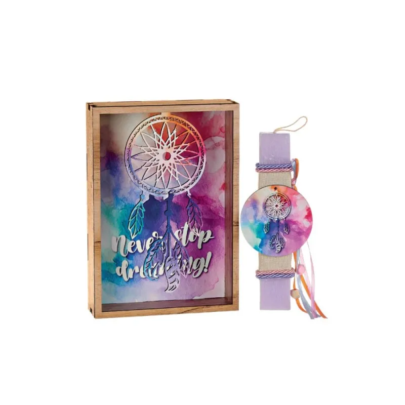 Adorex - Λαμπάδα Μωβ Πλακέ, Ξύλινο Καδράκι, Ονειροπαγίδα KAD1206