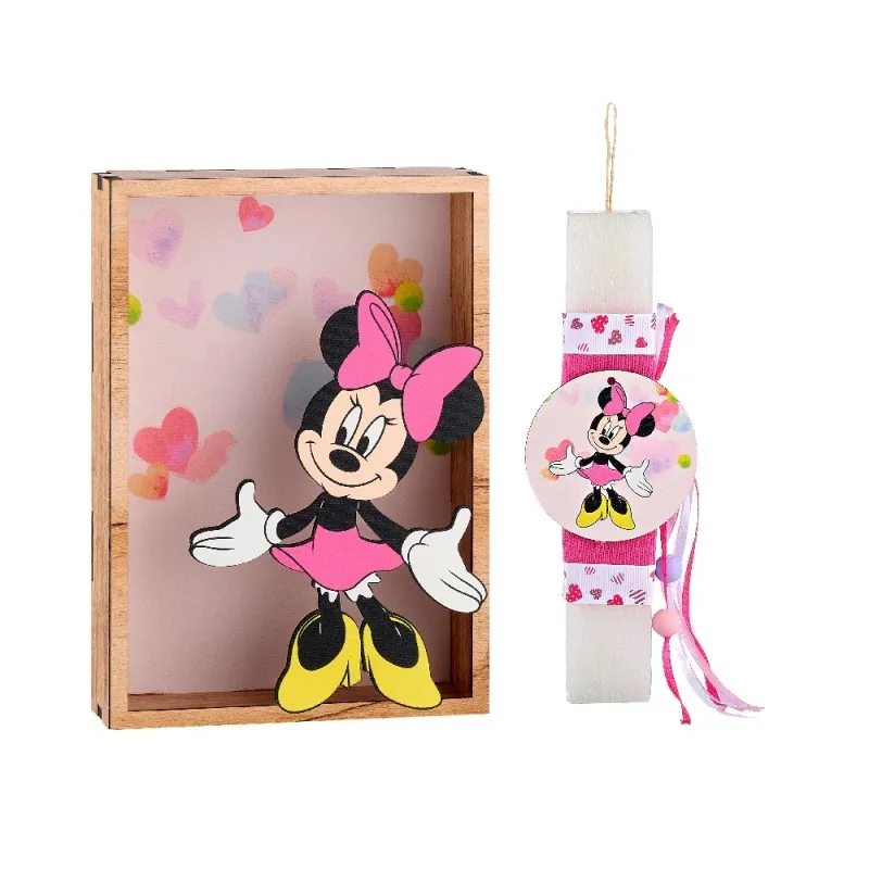 Adorex - Λαμπάδα Λευκή, Ξύλινο Καδράκι Με Minnie Mouse P814-1