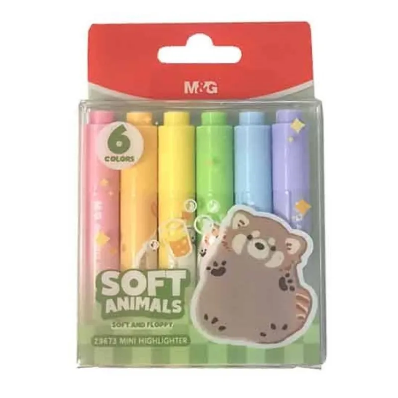 M&G - Μαρκαδόρος Υπογράμμισης Mini, Soft Animals 6 Τμχ AHM29673