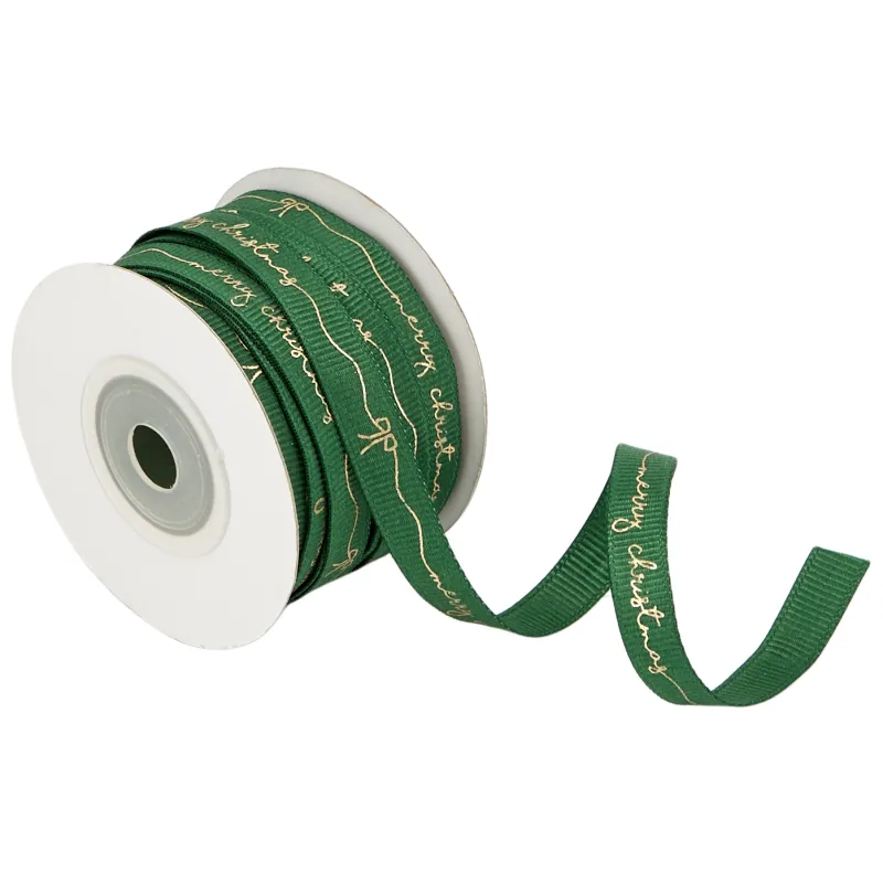 Kyriacou - Κορδέλα Gros 10mmX20M, Merry Christmas, Green Dark/Gold CHRY2501-X10X20-6580XX