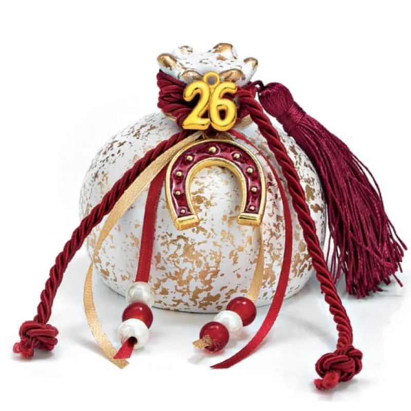 Adorex - Γούρι Κεραμικό Ρόδι Λευκό-Χρυσό & Πέταλο EG-22242