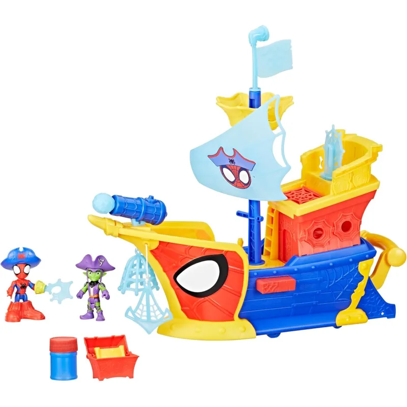 Hasbro -  Spiderman Spidey Amazing Friends, Water-Webs Ahoy Bubble Pirate Ship Toy G0666