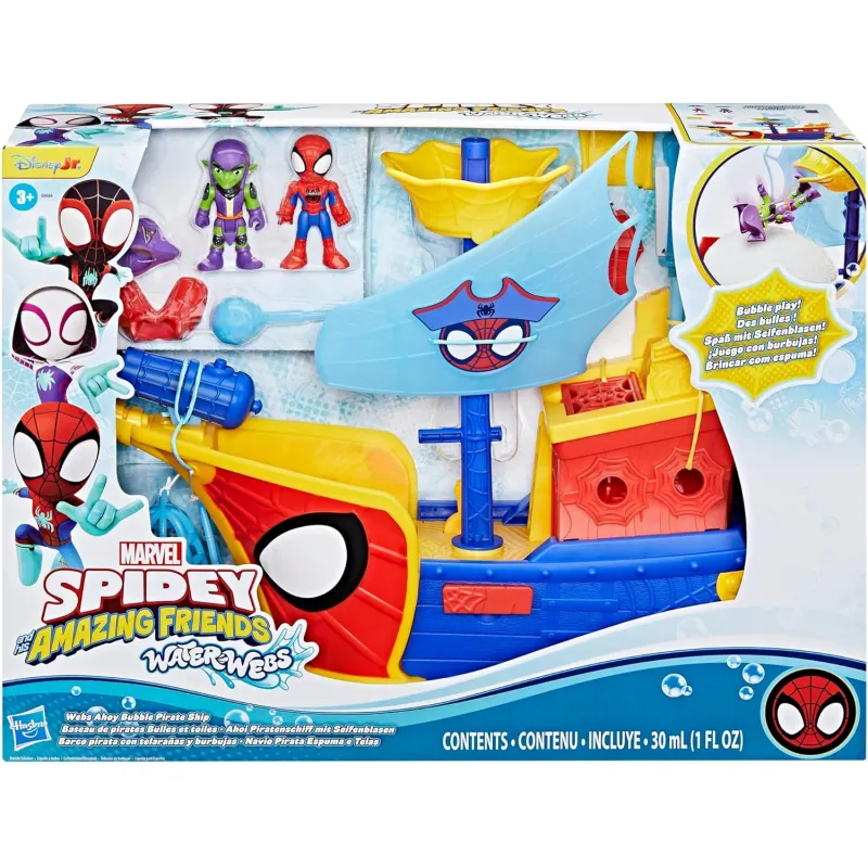 Hasbro -  Spiderman Spidey Amazing Friends, Water-Webs Ahoy Bubble Pirate Ship Toy G0666