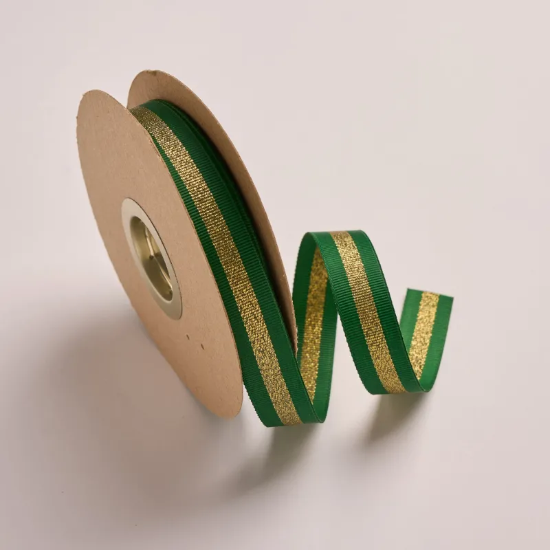 Kyriacou - Κορδέλα Gros Με Μεταλλική Ρίγα, 15mmX25M, Green Dark/Gold GROMSXXX-XXXX15-6580XX