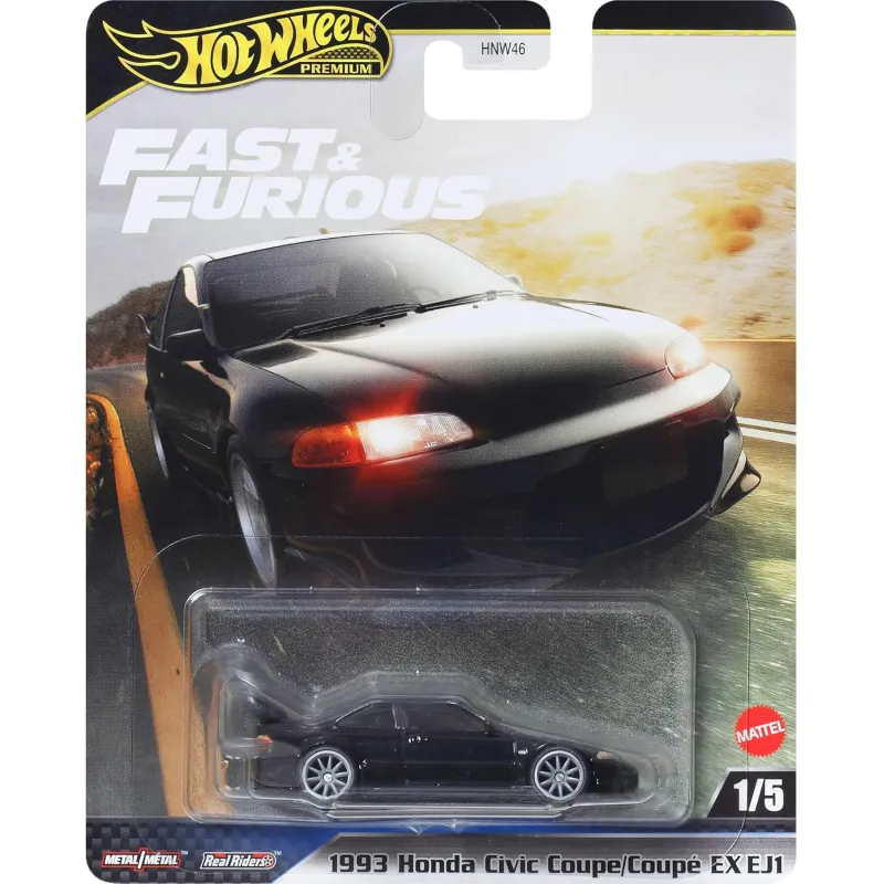 Mattel - Hot Wheels Premium, Fast And Furious, 1993 Honda Civic Coupe/Coupe EX EJ1 1/5 JBL90 (HNW46)