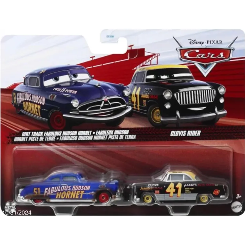 Mattel Cars - Σετ Με 2 Αυτοκινητάκια, Dirt Track Fabulous Hudson Hornet & Clovis Rider JDH44 (DXV99)