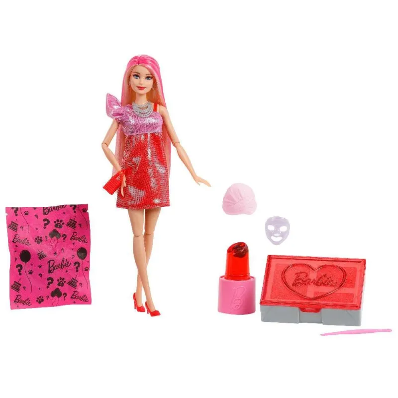 Mattel Barbie - Barbie Party - Unboxed Glam Party Κούκλα Red Sparkle με Αξεσουάρ και 10 Εκπλήξεις JFY68 (JFG68)