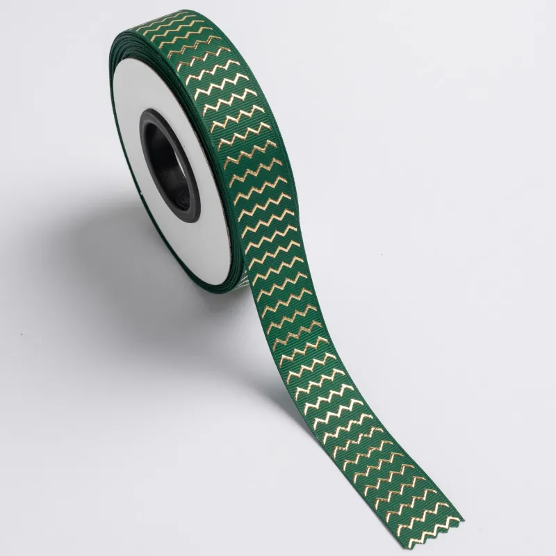 Kyriacou - Κορδέλα Gros Ανάγλυφη Μεταλλική, Μια Όψη 25mmX25M, Green Dark/ Gold JGROXSM1ZZ-X25X25-6580XX