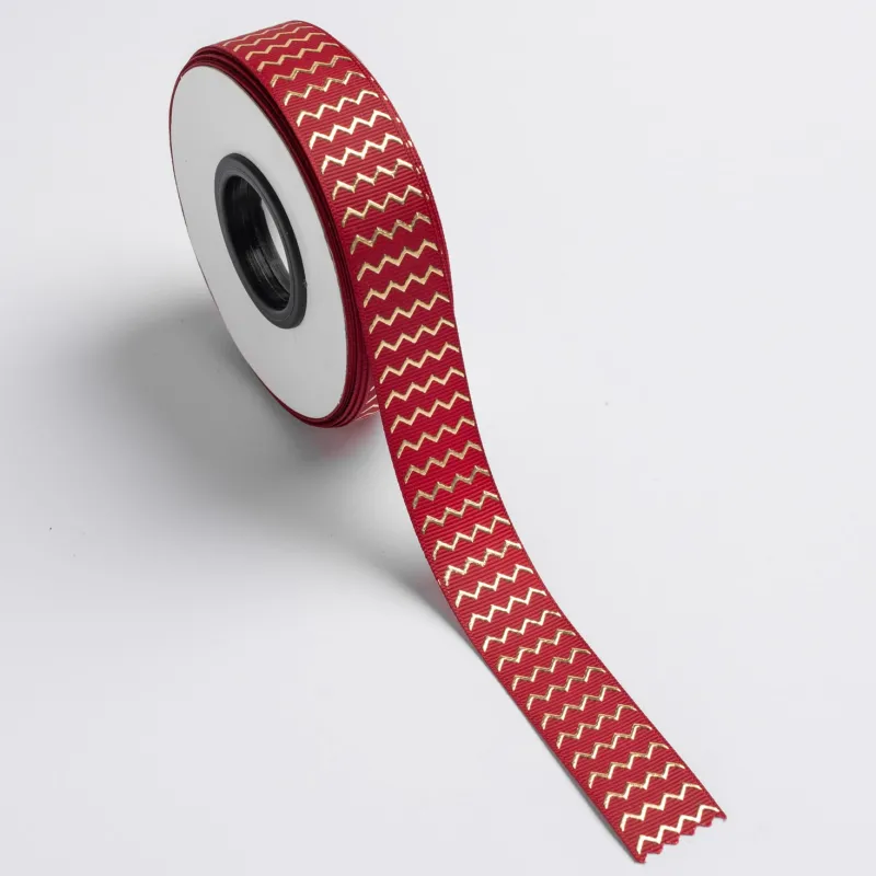 Kyriacou - Κορδέλα Gros Ανάγλυφη Μεταλλική, Μια Όψη 15mmX25M, Burgundy / Gold JGROXSM1ZZ-X15X25-7180XX