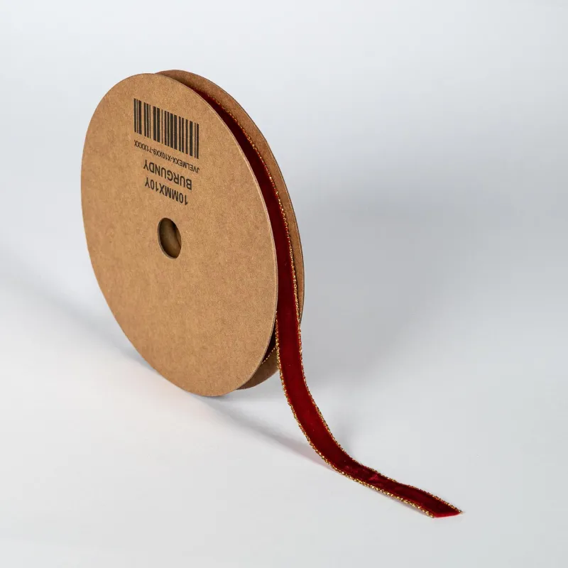 Kyriacou - Κορδέλα Βελούδο Με Μεταλλικά Ουγιά, 10mmX9M, Burgundy JVELMEXX-X10XX9-71XXXX
