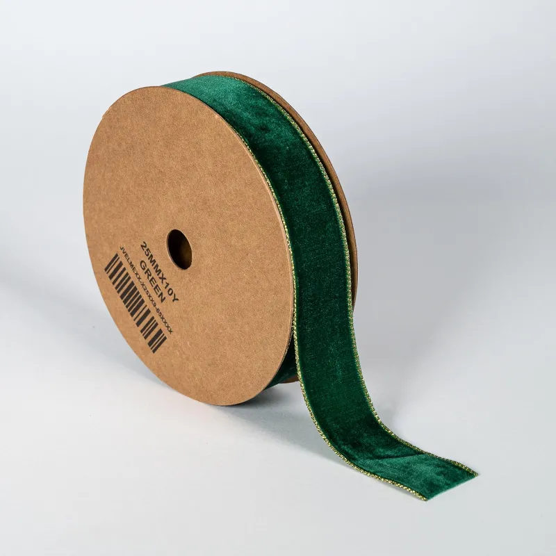 Kyriacou - Κορδέλα Βελούδο Με Μεταλλικά Ουγιά, 25mmX9M, Green Dark JVELMEXX-X25XX9-65XXXX