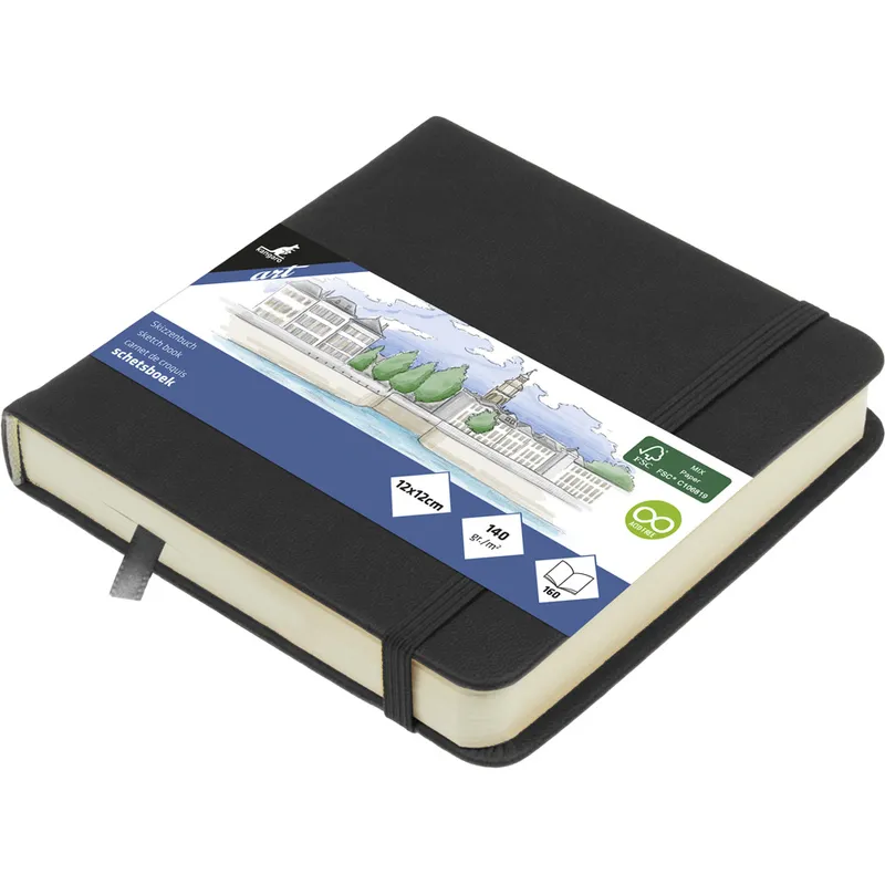 Kangaro - Sketchbook Με Σκληρό Εξώφυλλο Και Λάστιχο, Black 12x12 εκ 80 Φύλλα K-861200