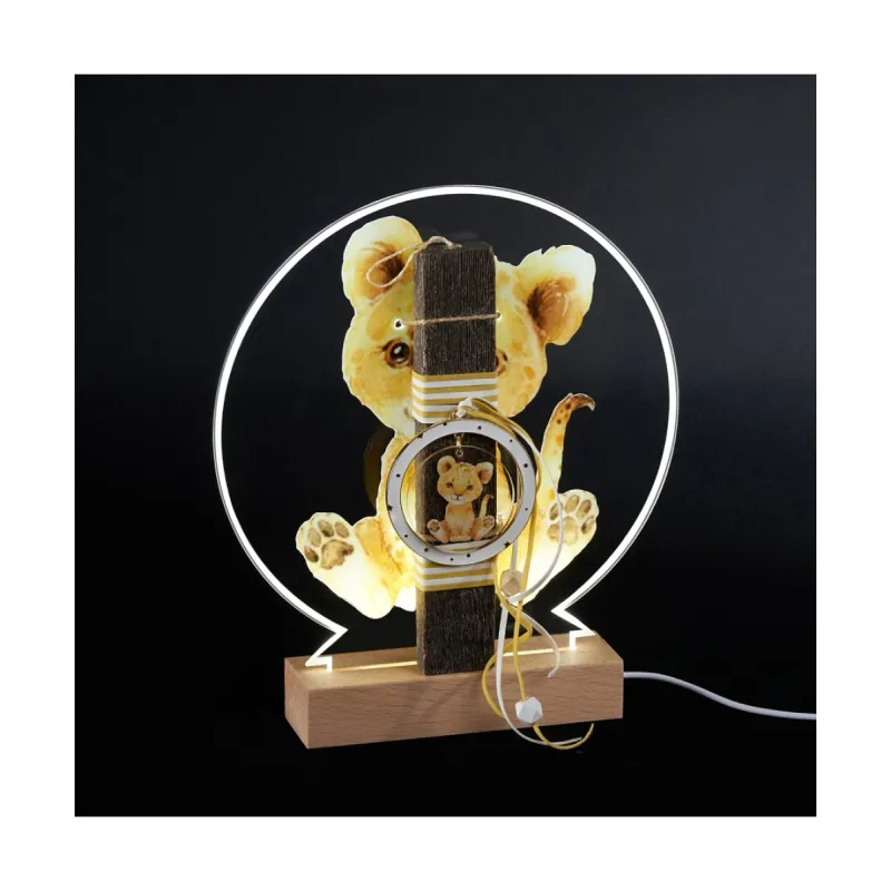 Adorex - Λαμπάδα Καφέ, Plexiglass Βάση Πάνω Σε Ξύλινη Φωτιζόμενη Βάση LED, Τίγρη EL740LED