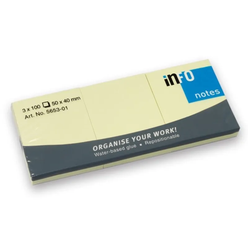 Info Notes - Αυτοκόλλητα Χαρτάκια Κίτρινα 50x40mm 3x100 Φύλλα 5653-01