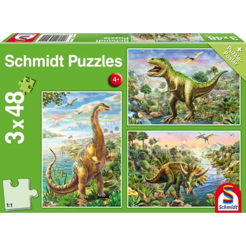 Schmidt Spiele - Puzzle 3 in 1 Δεινόσαυροι 48/48/48 Pcs 56202