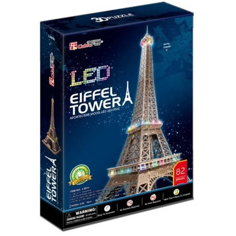 Cubic Fun - 3D Led Puzzle Architecture Model-Led Lighting, Eiffel Tower 84 Pcs L091h
