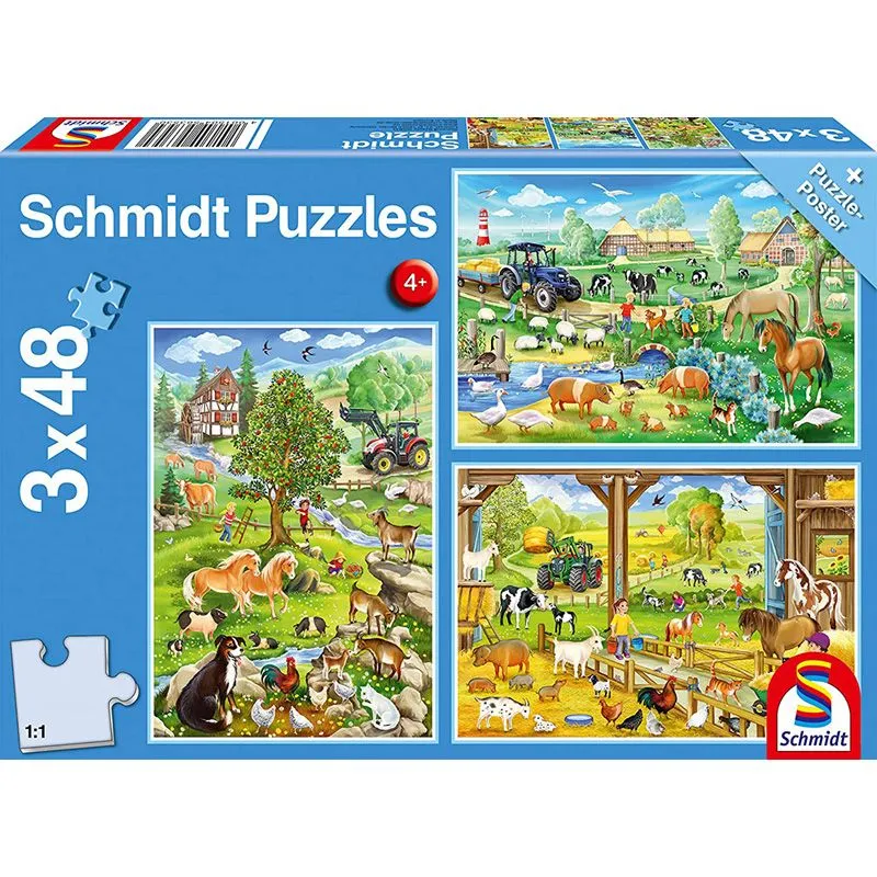 Schmidt Spiele – Puzzle 3 in 1 Farm Design 48/48/48 Pcs 56353