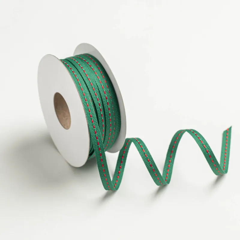 Kyriacou - Κορδέλα Gros Με Κόκκινο Γαζί Στο Κέντρο, 6mmX20M Green Dark/Red RB16570X-XX6X20-6570XX
