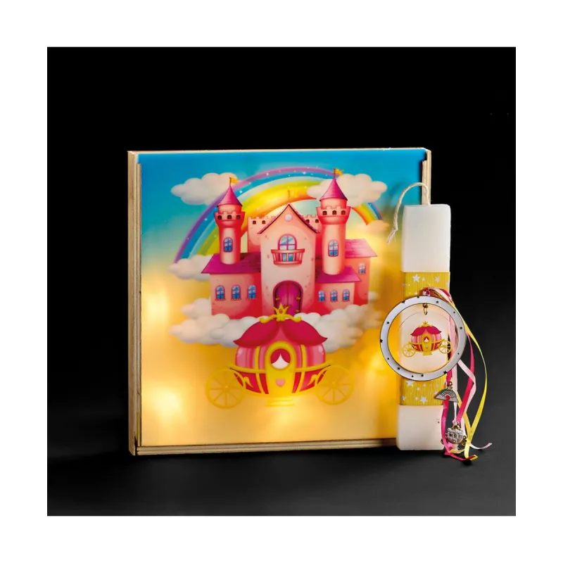 Adorex - Λαμπάδα Λευκή Με Φωτιζόμενο Κάδρο, Άμαξα EL1095F