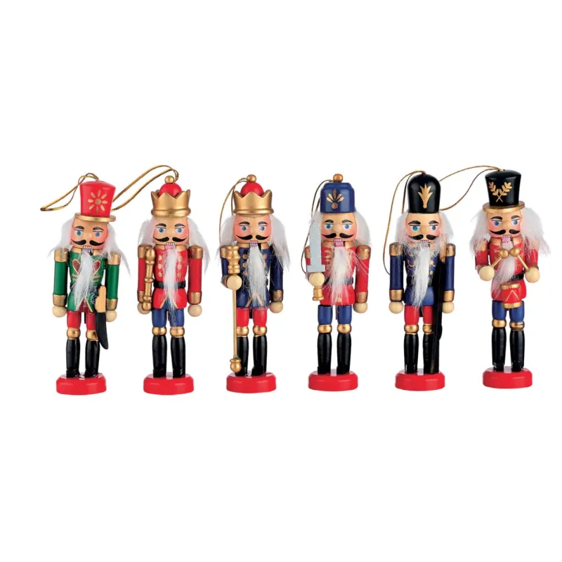 Adorex - Πολύχρωμοι Ξύλινοι Καρυοθραύστες Κρεμαστά Στολίδια Σετ 6 12.5εκ M13169