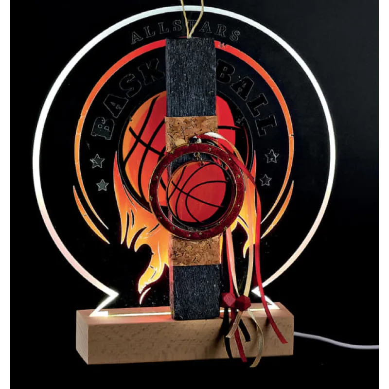 Adorex - Λαμπάδα Μπλε, Plexiglass Βάση Πάνω Σε Ξύλινη Φωτιζόμενη Βάση LED, Μπάσκετ EL1085LED