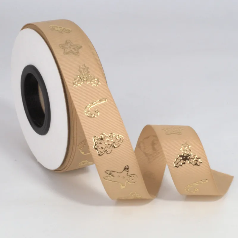 Kyriacou - Κορδέλα Gros Ανάγλυφη Μεταλλική, Μια Όψη Στολίδια, 25mmX25M Beige/Gold JGROXSM1ORN01-X25X25-0380XX