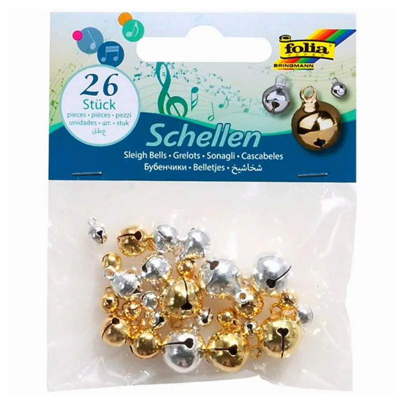 Folia - Κουδουνάκια Μεταλλικά, Χρυσά-Ασημί 6/10/14mm 26 Τεμ 12620