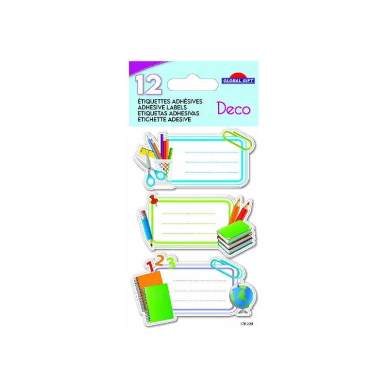 Global Gift - Ετικέτες Αυτοκόλλητες Τετραδίων Deco, Back To School 12 Τμχ 170229