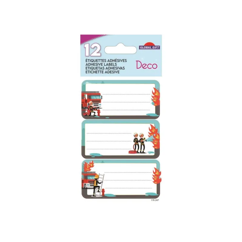 Global Gift - Ετικέτες Αυτοκόλλητες Τετραδίων Deco, Firefighters 12 Τμχ 170247