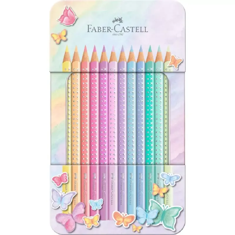 Faber Castell - Ξυλομπογιές Σε Κασετίνα Μεταλλική, Sparkle Pastel 12 Τμχ 201910
