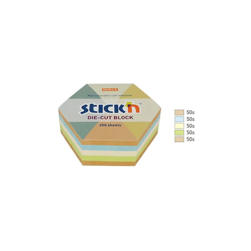 Stick'N - Αυτοκόλλητα Χαρτάκια Hopax Hexagon 61x70mm 250 Φύλλα 21828
