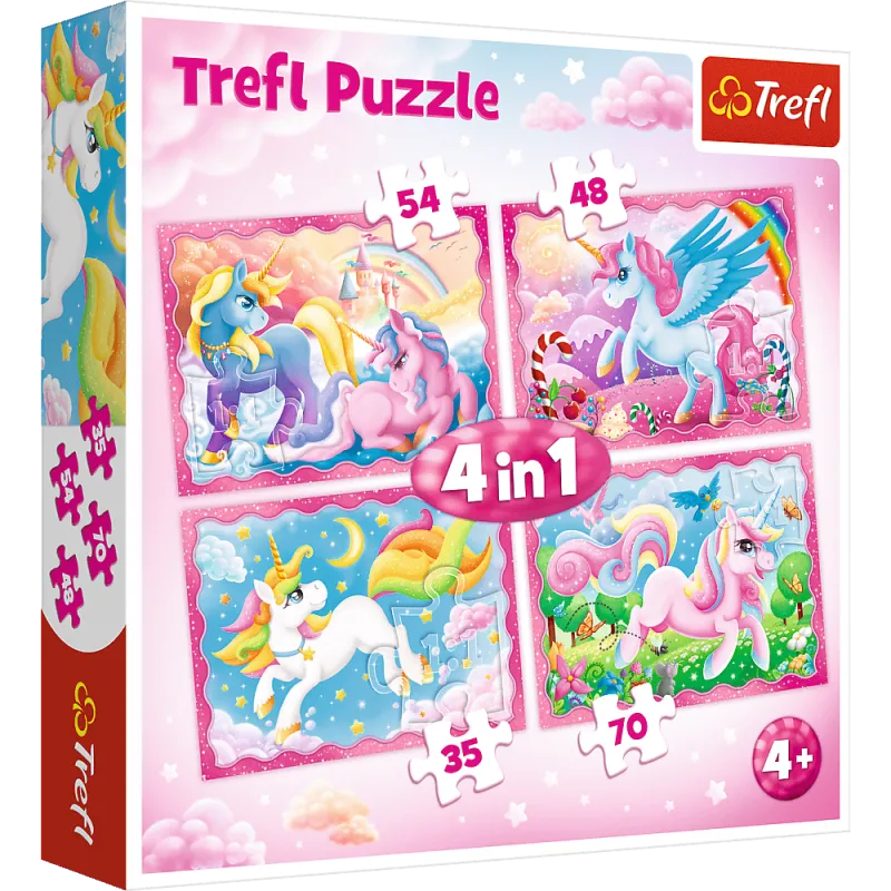Trefl - Puzzle 4 in 1 Magical World Of Unicorns 35/48/54/70 Pcs 34321