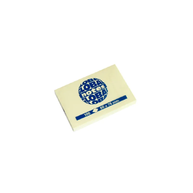 Global Notes - Αυτοκόλλητα Χαρτάκια Κίτρινα 50x75mm 100 Φύλλα 3656-01