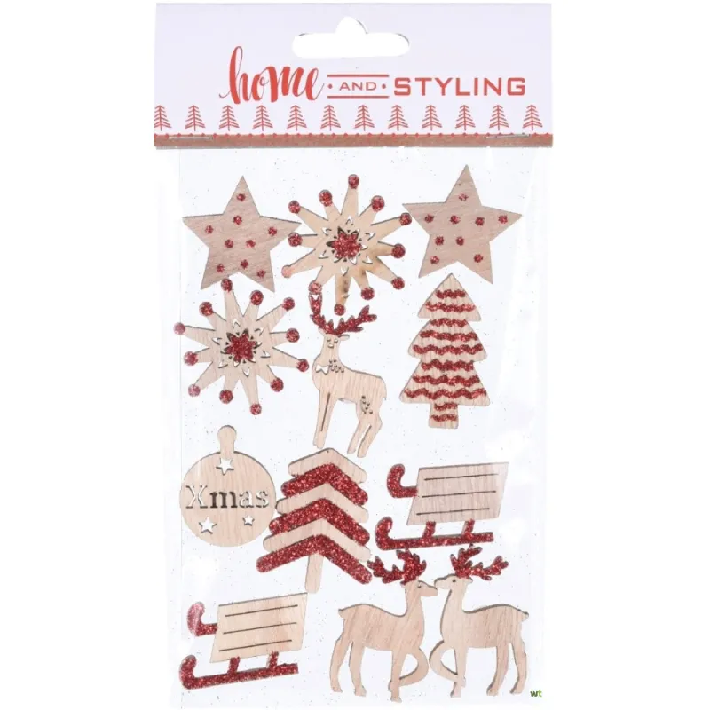 H&S - Ξύλινα Αυτοκολλητάκια, Με Κόκκινο Gliter 399374