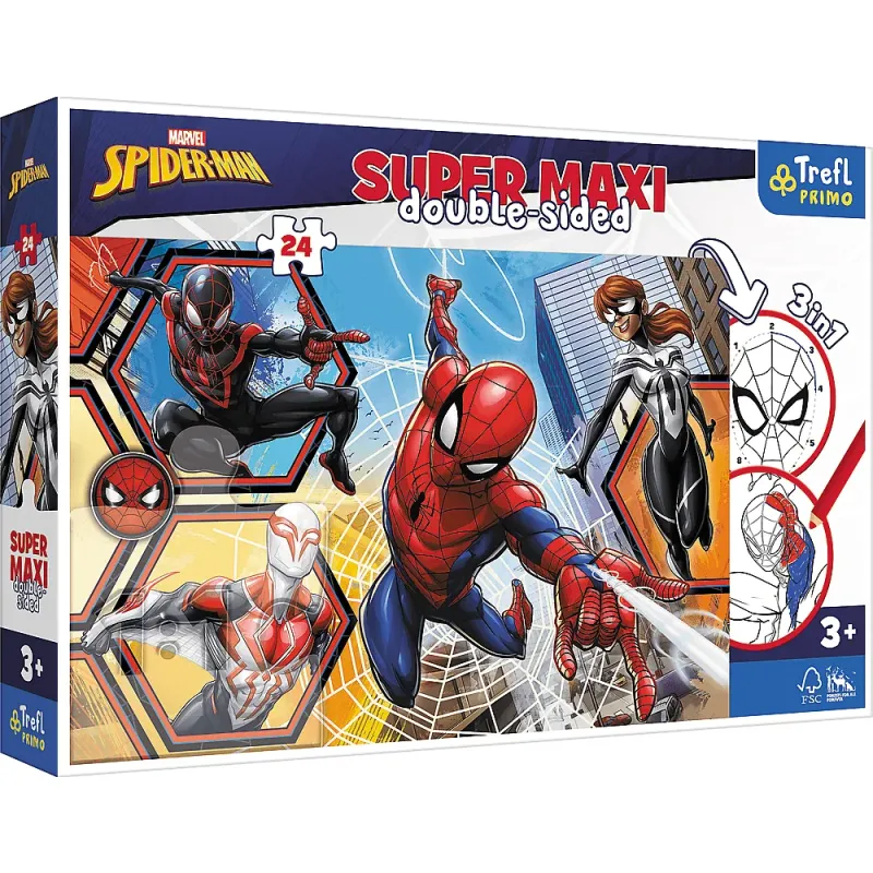 Trefl - Puzzle Super Maxi Double-Sided, Spiderman Goes Into Action 24 Pcs 41006