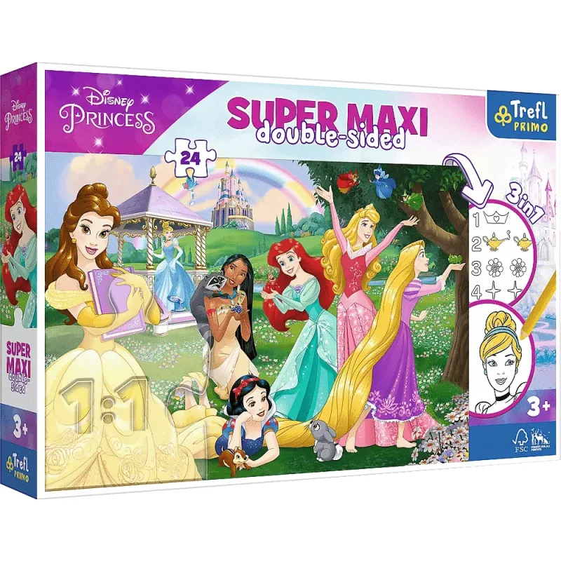 Trefl - Puzzle Super Maxi Double-Sided, Happy Princesses 24 Pcs 41008