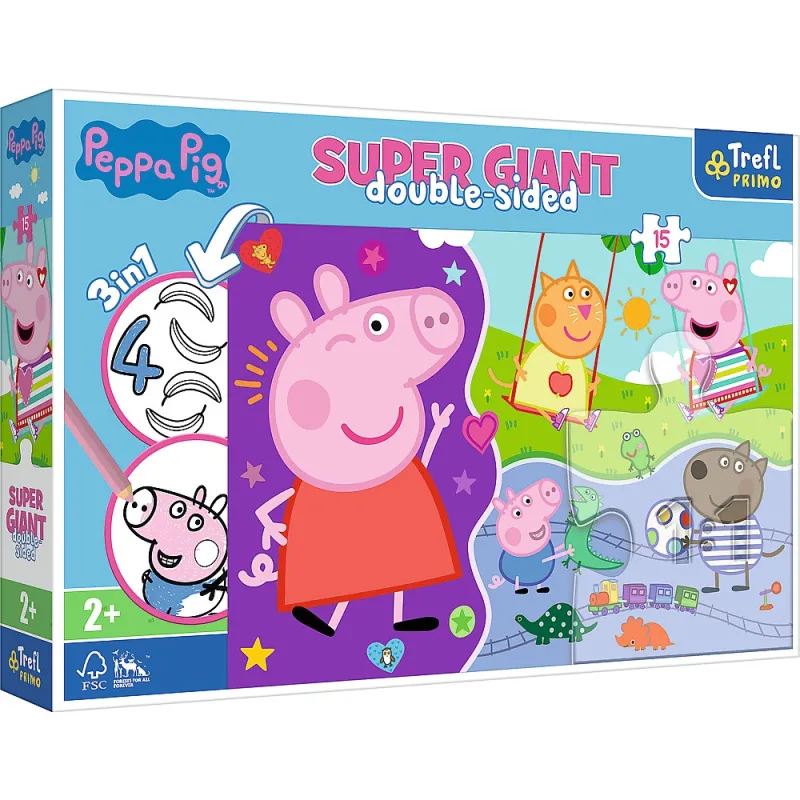 Trefl - Puzzle Super Giant Double-Sided, Meet Happy Peppa Pig 15 Pcs 42003