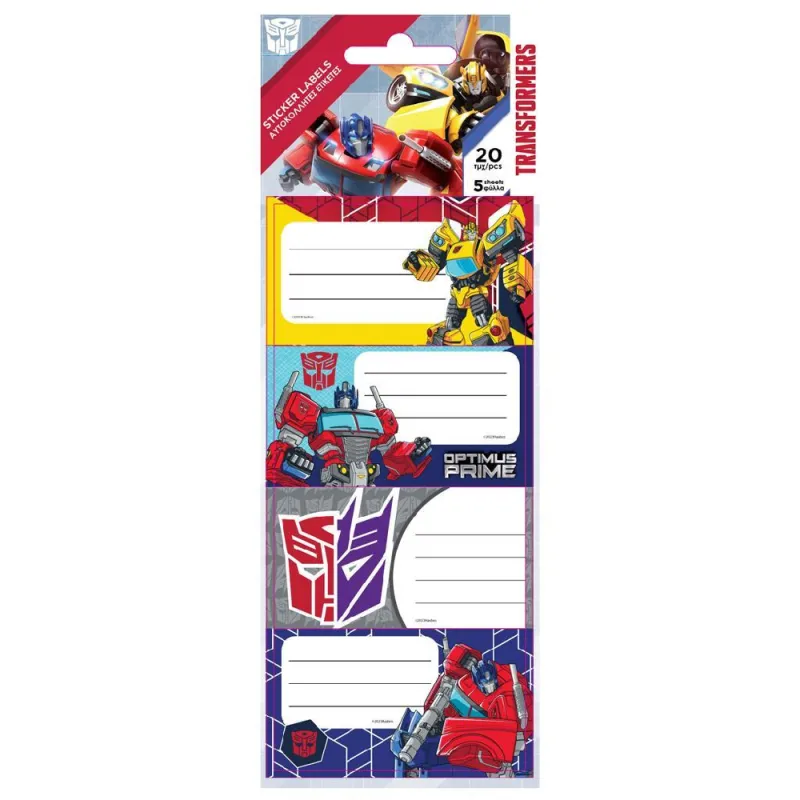 Diakakis - Ετικέτες Αυτοκόλλητες Τετραδίων, Transformers 20 Τμχ 483253