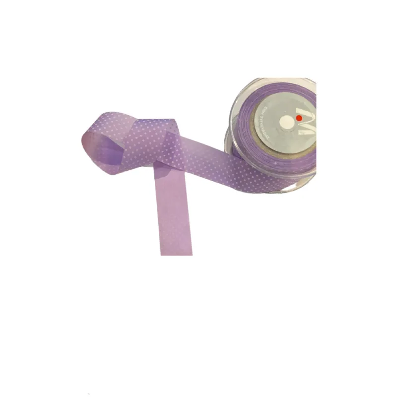 Markas - Κορδέλα Μονής Όψης Πουά, 25mmX18M Purple - White 48376